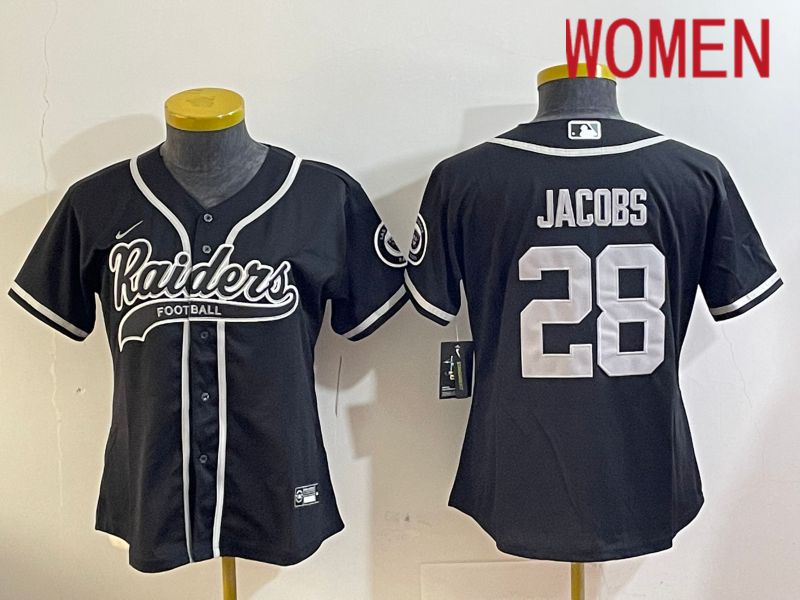 Women Oakland Raiders 28 Jacobs Black Joint Name 2024 Nike Limited NFL Jersey style 1